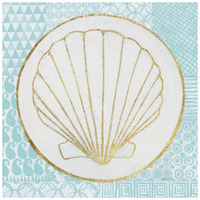 Summer Shells II Teal and Gold -Paper Art-20"x20"