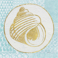 Summer Shells III Teal and Gold -Paper Art-38"x38"