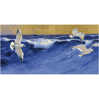 Seagulls with Gold Sky Crop -Paper Art-62"x32"