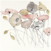 Black Line Poppies I Watercolor Neutral -Paper Art-32"x32"