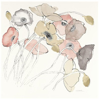 Black Line Poppies II Watercolor Neutral -Paper Art-20"x20"