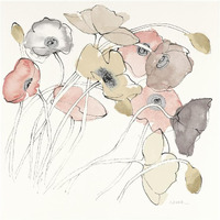 Black Line Poppies II Watercolor Neutral -Paper Art-26"x26"