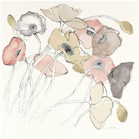 Black Line Poppies II Watercolor Neutral -Paper Art-32"x32"