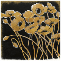 Gold Black Line Poppies I -Paper Art-20"x20"