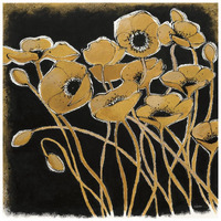 Gold Black Line Poppies I -Paper Art-26"x26"