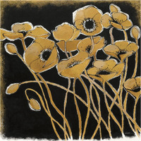 Gold Black Line Poppies I -Paper Art-38"x38"