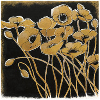 Gold Black Line Poppies I -Paper Art-42"x42"