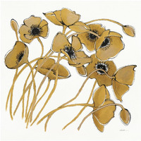 Gold Black Line Poppies II -Paper Art-20"x20"