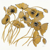 Gold Black Line Poppies II -Paper Art-26"x26"