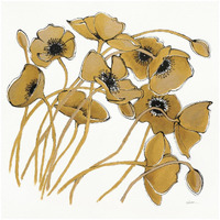 Gold Black Line Poppies II -Paper Art-32"x32"