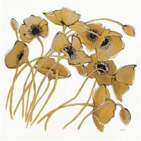 Gold Black Line Poppies II -Paper Art-42"x42"