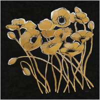 Gold Black Line Poppies I v2 -Paper Art-20"x20"