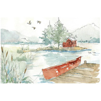 Lakehouse II Red -Paper Art-20"x14"