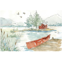 Lakehouse II Red -Paper Art-32&quotx22"