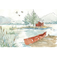 Lakehouse II Red -Paper Art-38"x26"