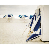 Blue and White Beach Umbrellas -Paper Art-37"x30"