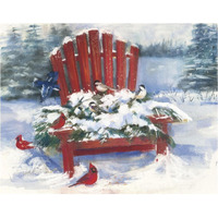 Red Chair in Winter -Paper Art-37"x30"