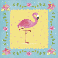 Flamingo Dance I Sq Border -Paper Art-38"x38"