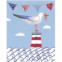 Coastal Bird I Flags on Blue -Paper Art-18"x22"