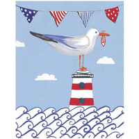 Coastal Bird I Flags on Blue -Paper Art-24"x30"