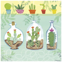 Cacti Garden I no Birds and Butterflies -Paper Art-26"x26"