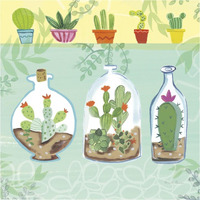 Cacti Garden I no Birds and Butterflies -Paper Art-38"x38"