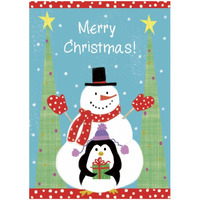 Snowman and Penguin Friends Flag -Paper Art-23.3"x32"