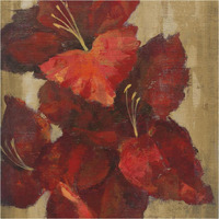 Vivid Red Gladiola on Gold Crop -Paper Art-38"x38"