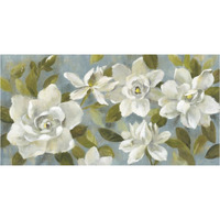 Gardenias on Slate Blue Crop -Paper Art-38"x20"