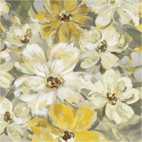 Scattered Spring Petals Yellow Gray Crop -Paper Art-38"x38"