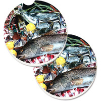 &quotCaroline's Treasures Fish & Beers From New Orleans Set of 2 Cup Holder Car Coasters 1001CARC, 2.56, Multicolor"