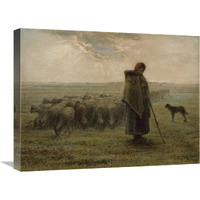 Shepherdess and Her Flock-Canvas Art-24"x18"