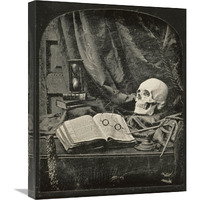 Still Life with Skull, Open Book with Glasses, and Hourglass-Canvas Art-20"x24"