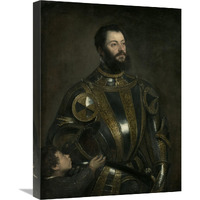 Portrait of Alfonso d"Avalos, Marchese del Vasto, in Armor with a Page-Canvas Art-18"x24"