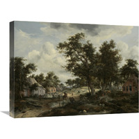 A Wooded Landscape with Travelers on a Path through a Hamlet-Canvas Art-24&quotx18"