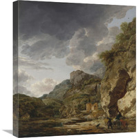 Mountain Landscape with River and Wagon-Canvas Art-19.8&quotx22"