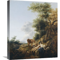 Landscape with a Nymph and a Satyr-Canvas Art-18.48"x22"