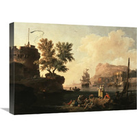 Mediterranean Harbor Scene-Canvas Art-24"x18"