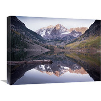 Maroon Bells reflected in Maroon Bells Lake, Snowmass Wilderness, White River National Forest, Colorado-Canvas Art-24"x18"