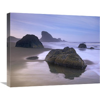 Sea stack and boulders at Meyers Creek Beach, Oregon-Canvas Art-24"x20"