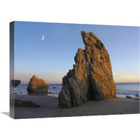 Crescent moon over El Matador Beach, Malibu, California-Canvas Art-24"x18"