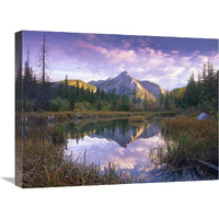 Mount Lorette and spruce trees reflected in lake, Alberta, Canada-Canvas Art-24"x18"