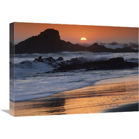 Crashing surf on rocks at sunset, Point Piedras Blancas, California-Canvas Art-24"x18"