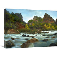 Court of the Patriarchs rising above river, Zion National Park, Utah-Canvas Art-24"x18"