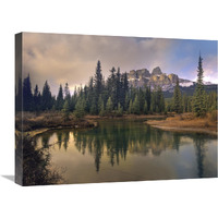 Castle Mountain and boreal forest reflected in lake, Alberta, Canada-Canvas Art-24"x18"