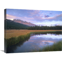 Dolomite Peak and Bow River backwaters, Banff National Park, Alberta-Canvas Art-24"x18"