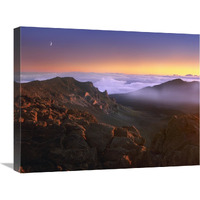 Sunrise and crescent moon overlooking Haleakala Crater, Maui, Hawaii-Canvas Art-24"x18"