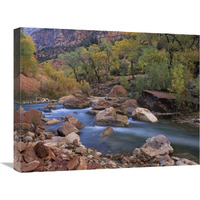 Virgin River flowing through canyon in autumn, Zion National Park, Utah-Canvas Art-24&quotx18"