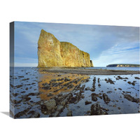 Coastline and Perce Rock, a limestone formation, at low tide, Quebec, Canada-Canvas Art-24&quotx18"