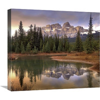 Castle Mountain and boreal forest reflected in lake, Banff National Park, Alberta-Canvas Art-22"x19.58"